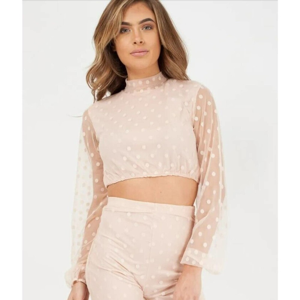 NEW 2pc Polka Dot Mesh Coordinating Set, Crop Top and Pants Sz S/M